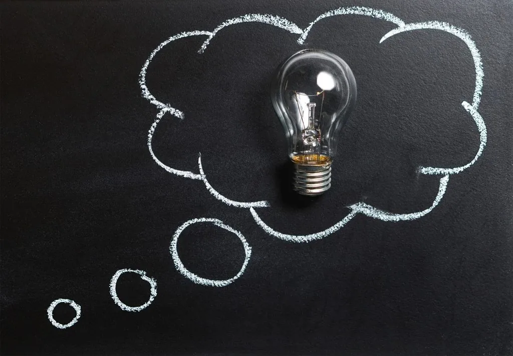 Light bulb inside a drawn thought bubble